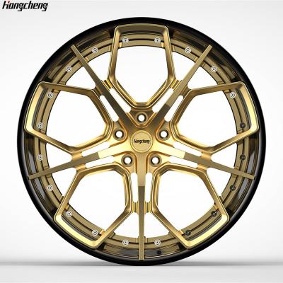 China For retrofit/upgrade whells car alloy 2 piece forged brush golden black Chrome wheel rim 5x114.3 5x120 5x130 5x112 5x127 for 488 911 huracan C8 for sale