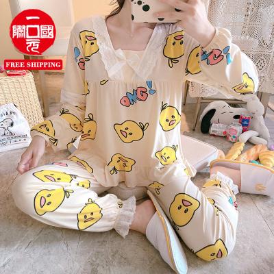 China QUICK DRY Women's Cute Sleepwear Cartoon Princess Style Lace Up Home Service Slim Two Piece Suit Long Sleeve for sale