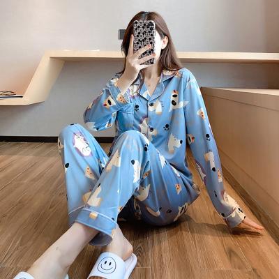 China Cute Cartoon Long Sleeve Slim Student QUICK DRY Women'S Sleepwear Autumn Cardigan Two-piece Suit for sale