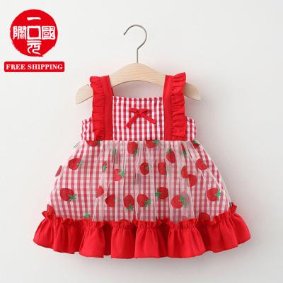 China Children's Korean version of the strawberry mesh girls breathable suspenders summer dresses ruffled princess sleeveless dress for sale