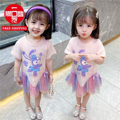 China Breathable girls dress 2021 summer new Korean cartoon net yarn princess dress for sale