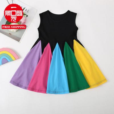 China 2021 New Spring Girls Breathable Dress Cartoon Rainbow Sleeveless Pleated Casual Dress for sale