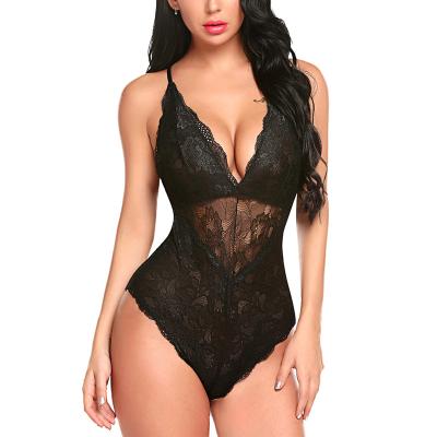 China One-Piece Babydoll Clubwear Women's Underwear Underwear Crotchless Lace Teddy Bodysuit Sexy Sexy V-Neck Lace Bodysuit for sale