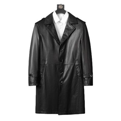 China QUICK DRY Autumn 2023 Fashion Men's real Leather long Jacket luxury leather trench coat Jackets For Men for sale