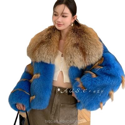 China Anti-wrinkle 2023 warm Women's Winter Luxury Real Fox Fur Jacket Fox Fur Colla Skin Coat for sale