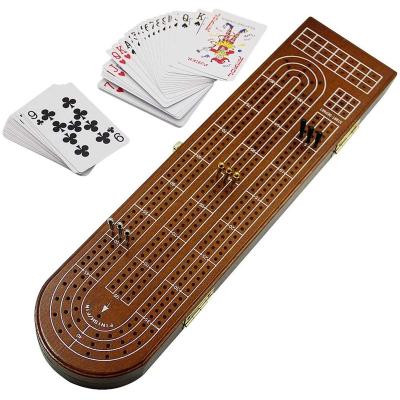 China WOODNB high quality wooden cribbage wooden board game with metal pegs and standard deck of playing cards for sale