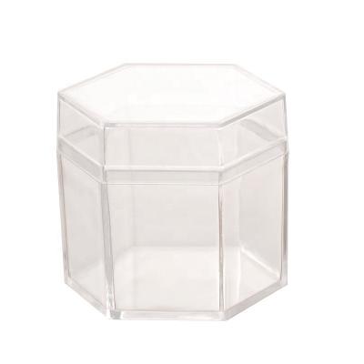 China 5x5cm Clear Acrylic Hexagon Food Container In Storage Cube Small Durable Safe Acrylic Candy Favor With Lid for sale