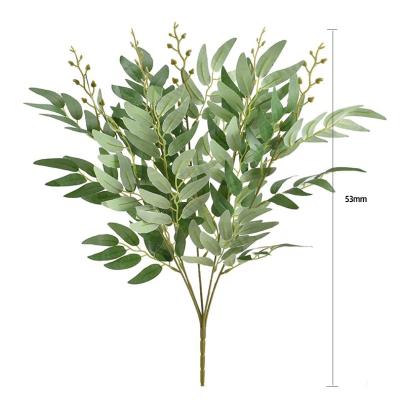 China Modern Simulation Plant Plastic Salix Leaves Artificial Green Durable Garden Decor Leaves Art Decorative Plants for sale