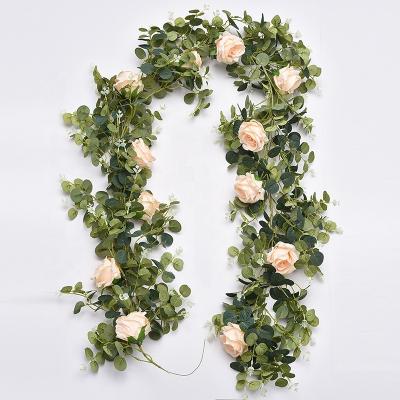 China Europe Rose Garlands Silk Rose Vine Artificial Hanging Rose Flower Greenery Flower Wall Fence Home Garden Wedding Arch Party Decoration for sale