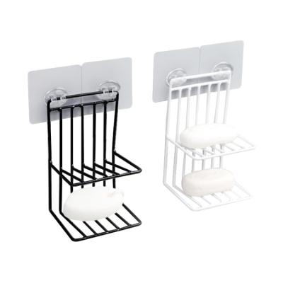 China Double Layers Soap Rack Modern Dish Rack Iron Liner Wall Mounted Strong Self Adhesive With Hook For Bathroom for sale