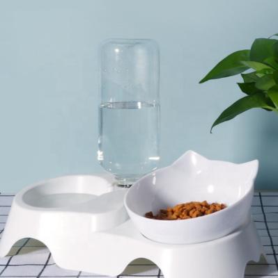 China Automatic Pet Feeder Automatic Plastic Food and Water Cat-ear Shaped Transparent Double Bowl Drinker Protect Neck Dog Cat Food Bowl for sale