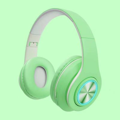 China Macaron LED Light Headband Headband Headphones BT Headsets HiFi Stereo Foldable Radio Over Ear Earphone for sale