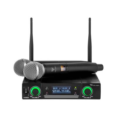 China Handheld Microphone UHF Dual Channel Wireless Microphone System, Handheld Receiving Mic for Karaoke Party Show for sale