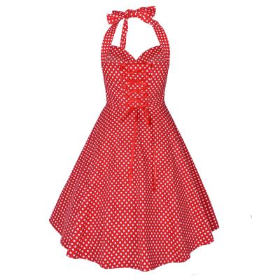 China 2021 Europe and America 50S Retro Big Polka Dot Swing Halter Halter Lace Up Polka Dot Vintage Breathable Thin Dresses for sale