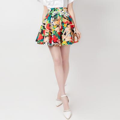 China Modern Muenjoy Girl Retro Breathable Wave Style Pleated Umbrella Flared Vintage Skirt High Waist A Line Skirt for sale