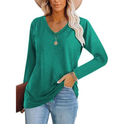 China Best-selling QUICK DRY 2021 winter women sheath long V-neck solid color casual tops blouses woman tops T-shirts for sale