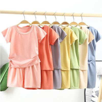 China Fashion Baby Summer Breathable Clothes For Kids Boys And Girls Candy Color Casual T-shirt Clothing Sets for sale