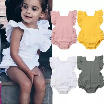 China Wholesale Hot Newborn Solid Short Ruffle Baby Romper High Quality Polyester/Cotton Clothes for sale