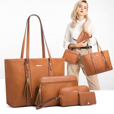 China 2021 PU Trend Logo Big Four Piece Custom Women Luxury Color Set Leather Purse Customer Bag 4 in 1 Bag Set Handbag Sets Wholesale for sale