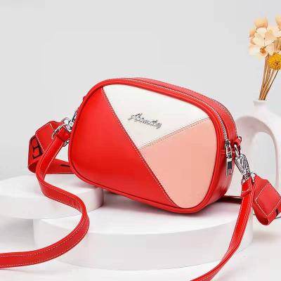 China High Quality Fashion Manufacturer Contrast Panels Fashion PU Leather Designer Cross Shoulder Body Bag 2 Straps Camera Bag Handbag for sale