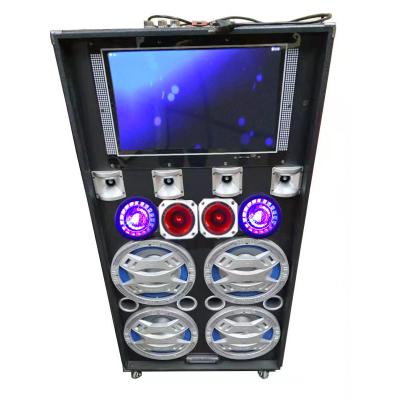 China Wireless Karaoke Speaker With Mic And Portable Blue Tooth Sound System With Cart Speaker 15inch Screen for sale