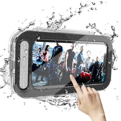 China Wall Mount Adjustable Universal Waterproof Shower Touch Screen Mobile Phone Shower Case for sale