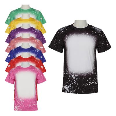 China Unisex Short Sleeve Bleach Design T-shirt Polyester Stitches Blank Sublimation Shirts For Adults for sale