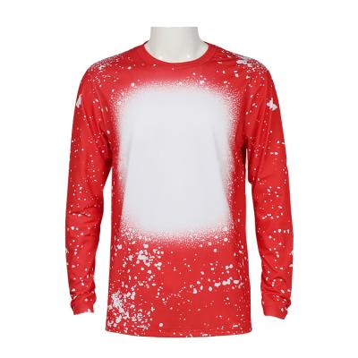 China Anti-Wrinkle Sublimation Fake Bleached 190gsm Polyester Tee Shirts Bleached Long Sleeve T Shirt for sale