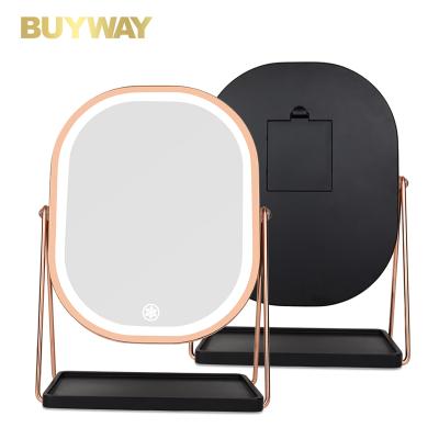 China 2022 New 3 Tone 1X Magnification Resin Switch LED Touch Sensor Lighted Square Makeup Mirror Storage Table for sale