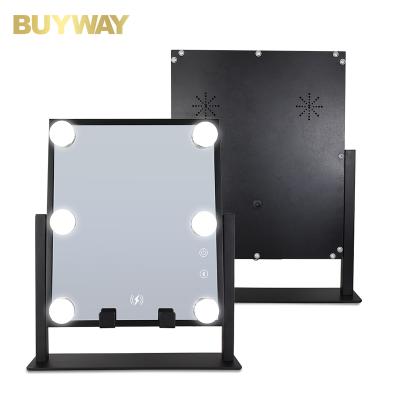 China Hollywood Lit Personalized Sensor Touch 6 Bulbs Stepless Dimming 3 Color Lights Rectangle Makeup Mirror for sale