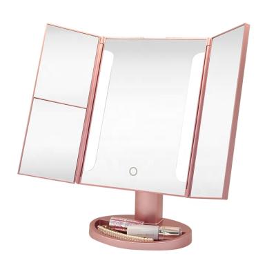 China Triple Lighted Vanity Mirror with 21 Lights, Touchscreen and 3X/2X/1X LED Magnification for sale