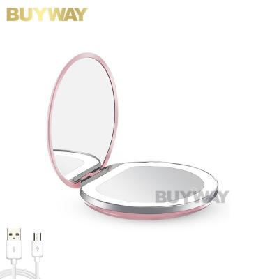 China 2021 New Design Promotional Sensitive Hand Held Makeup Mirror Mini Portable Logo Cosmetic Hand Lighted Pocket Mirror for sale