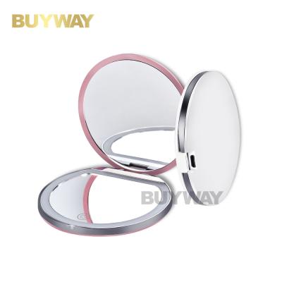 China Foldable Plastic Compact Mirror Lighted Mini Led Pocket Mirror Custom Luxury Quality Makeup for sale