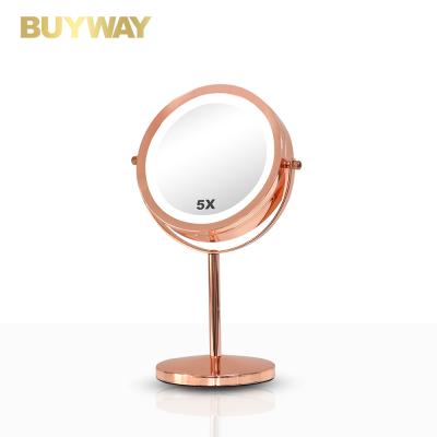 China Lighted Free Standing Desk Magnifying Makeup And Led Table Double Sided Mirror for sale