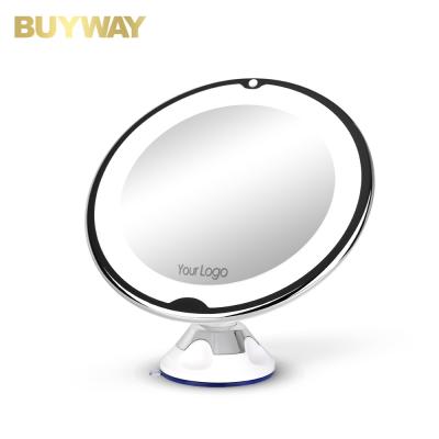 China Buyway Round Led Lighted Magnification Makeup Mirror With Locking Suction Cup for sale