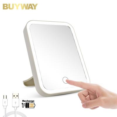 China Travel Lighted Rechargeable Vanity Mirror With Lights Dimmable Table Countertop Cosmetic Mirror With Touch Screen Switch for sale