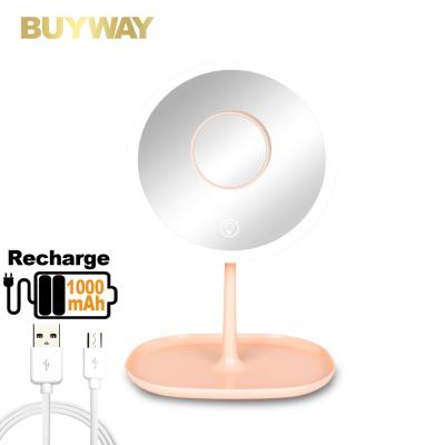 China USB High Definition Traval Rechargeable Led Lighted Makeup Mirror With 60 High Brightness Dimmable LED for sale