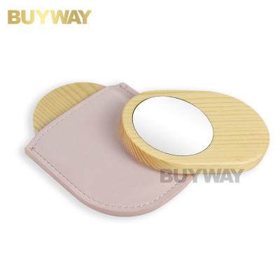 China Personalized Glass Hand Pocket Mirror Custom Chinese Small Mirror Wooden Frame for sale