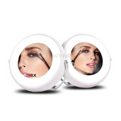 China Lighted 3X Magnifying Makeup Mirror, Round Facial Makeup Mirror Cosmetic Absorption Shaving Essential Makeup Home Travel for sale