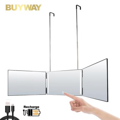 China Professional Triple Lighted Vanity Mirror Led Strip Lights Foldable Led Wall Mirror For Makeup for sale