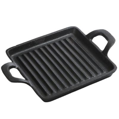 China Best Selling High Quality Modern Fashion Cast Iron Frying Pan Two Ears Strip Square Griddle Steak Casserole YQ-C009 for sale