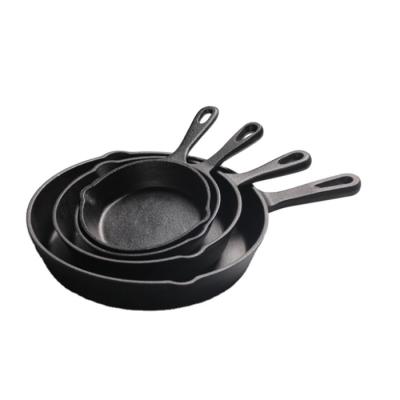 China Best Sustainable Selling Black Easy Cast Iron Flat Frying Pan Handle Round Griddle Steak Pan YQ-D003 for sale