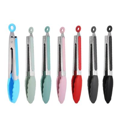 China Viable Heat Resistance 7/9/12 Inch BBQ Tongs Kitchen Silicone Food Clip Stainless Steel Bread Steak Clip for sale