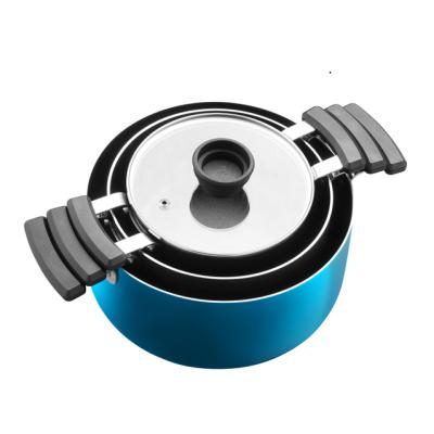 China Viable Custom Blue Colorful Wholesale Stackable Pot Frying Wok Pan Kitchen Stainless Steel Nonstick Cookware Sets for sale