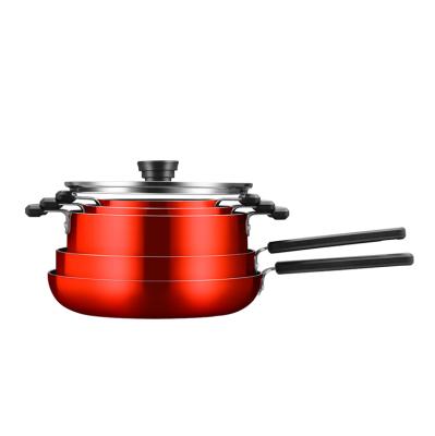 China Wholesale Viable Colorful Frying Luxury Cookware Set Pan Almunium Pot Bakelite Wok Handles for sale