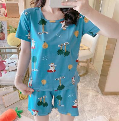 China QUICK DRY short sleeve pajamas women's summer housewear set round neck pajamas housewear for sale