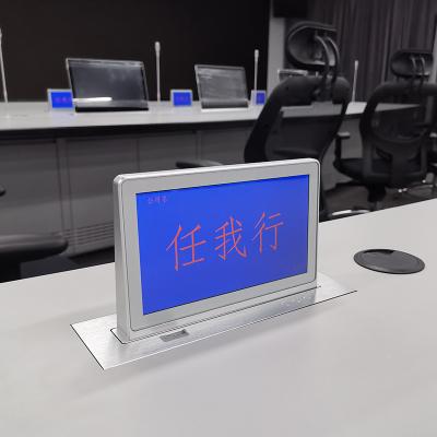 China Voting Remote Control Silver Double Scanned Aluminum Side Auto Motorized Name Card Lift 7-10 Inch Name Card For Conference Room for sale