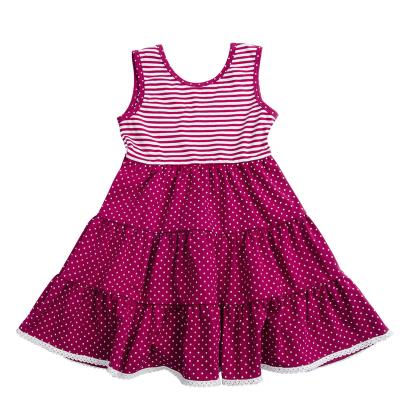 China New Hot Sale Sleeveless Knitted Stripe and Polka Dots Cotton Lace Dress Toddler Girls Summer Kids Dresses for sale