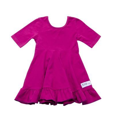 China New Summer Toddler Girls Boutique Clothes Casual Bow Half Sleeve Cotton Dress Ruffle Solid Color Back Dresses for sale