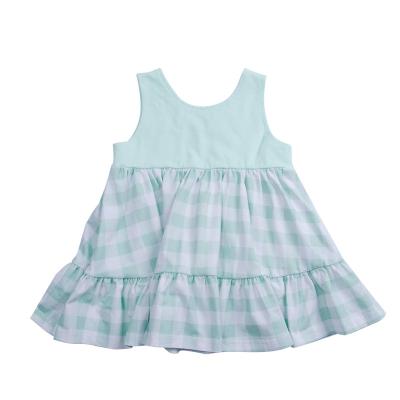 China Summer Breathable Stylish Kids Tunic Top Baby Clothes 100% Cotton Baby Plaid Green White Tops for sale